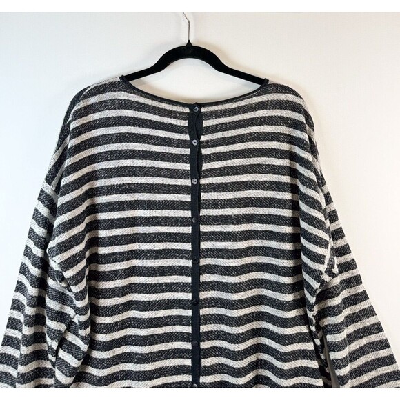 Eileen Fisher Top Black Striped Brushed Terry Organic Cotton Button Boxy Large - Picture 8 of 10
